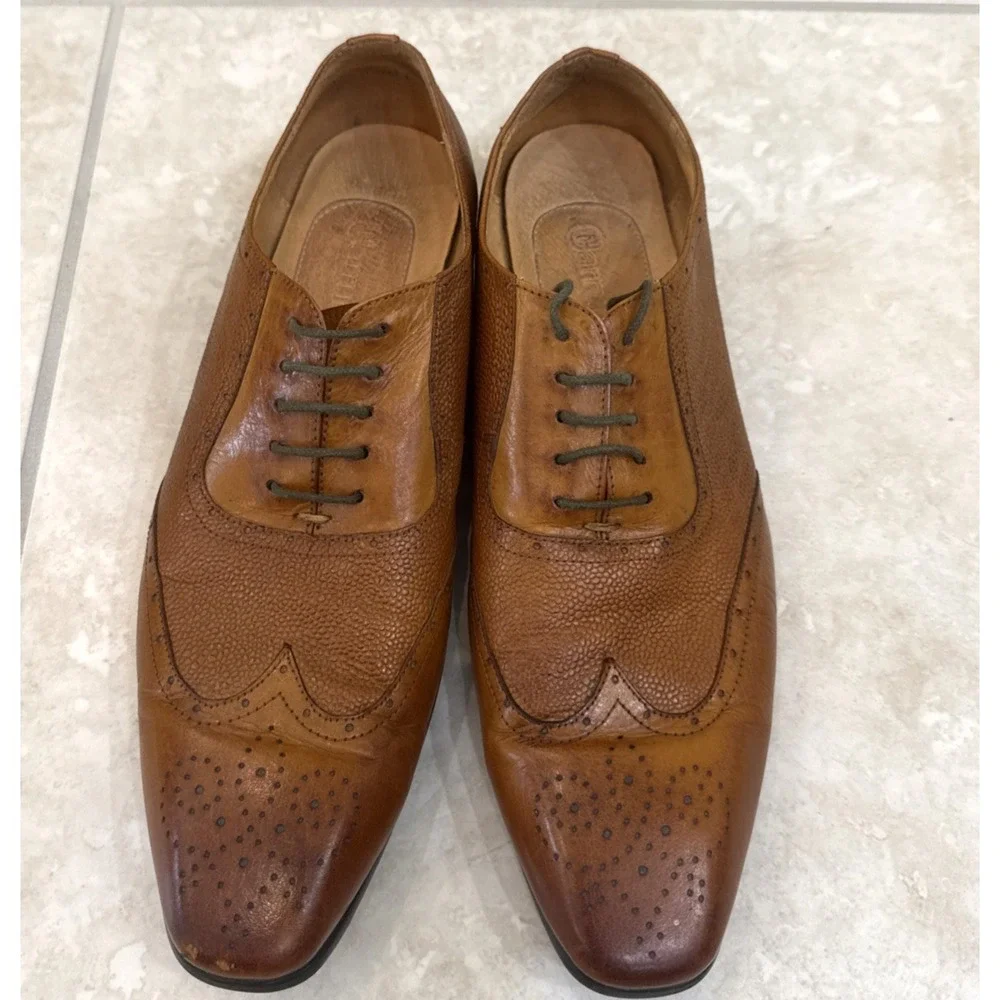 Carrucci Wingtip Cognac Brown Caviar Dress Leather Shoes Lace Up Career Business
